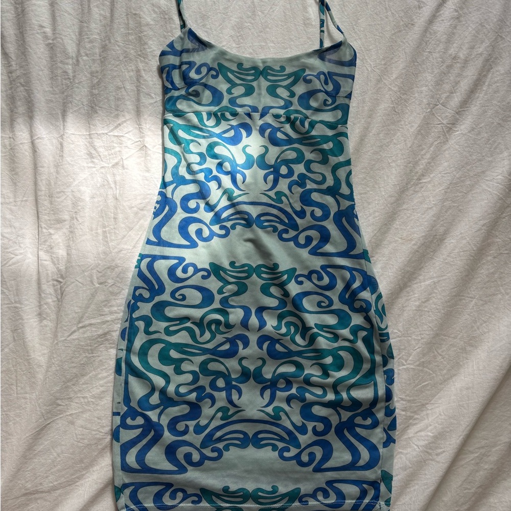 Miaou Teal and Navy Swirl Mini Dress